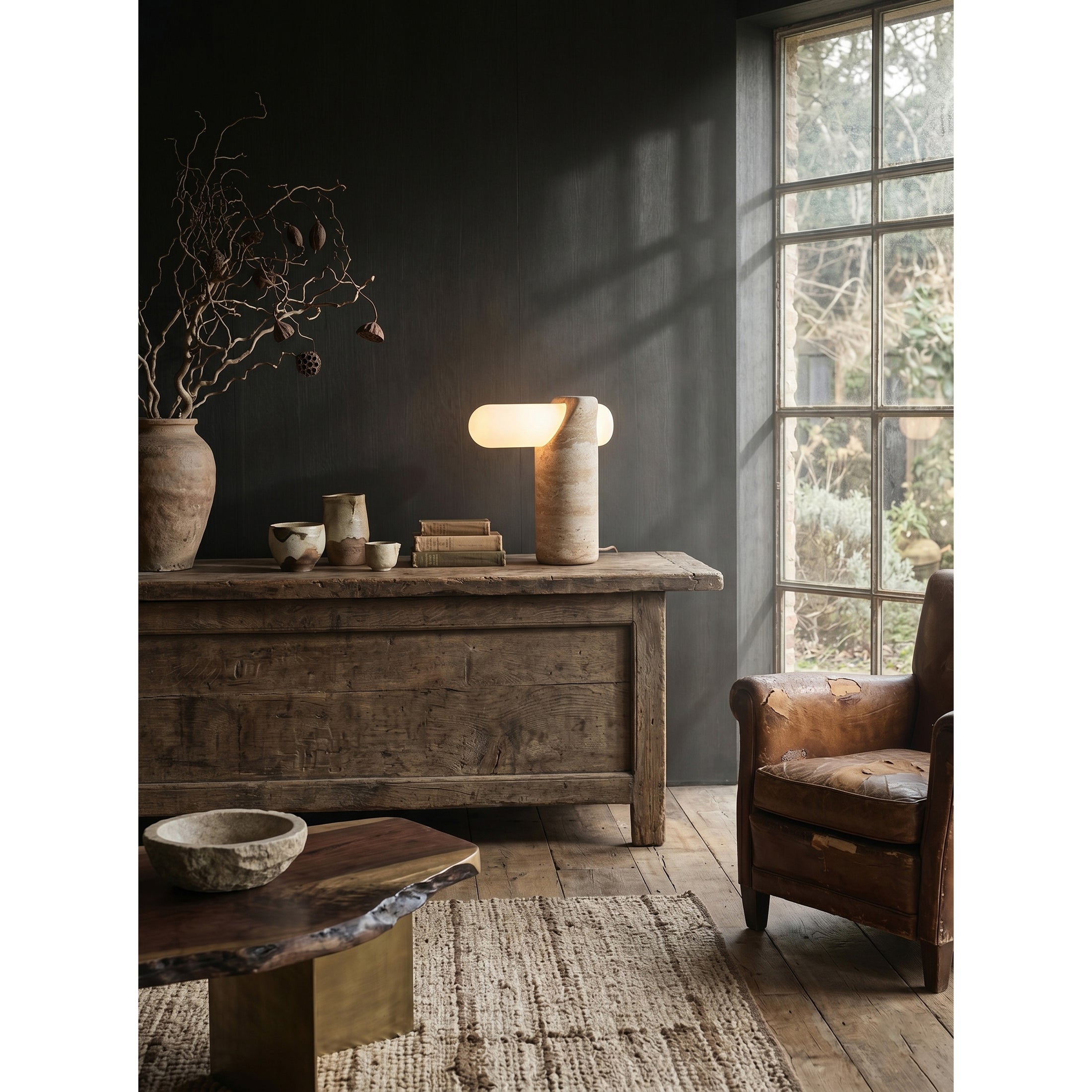 VIA Travertine Table Lamp
