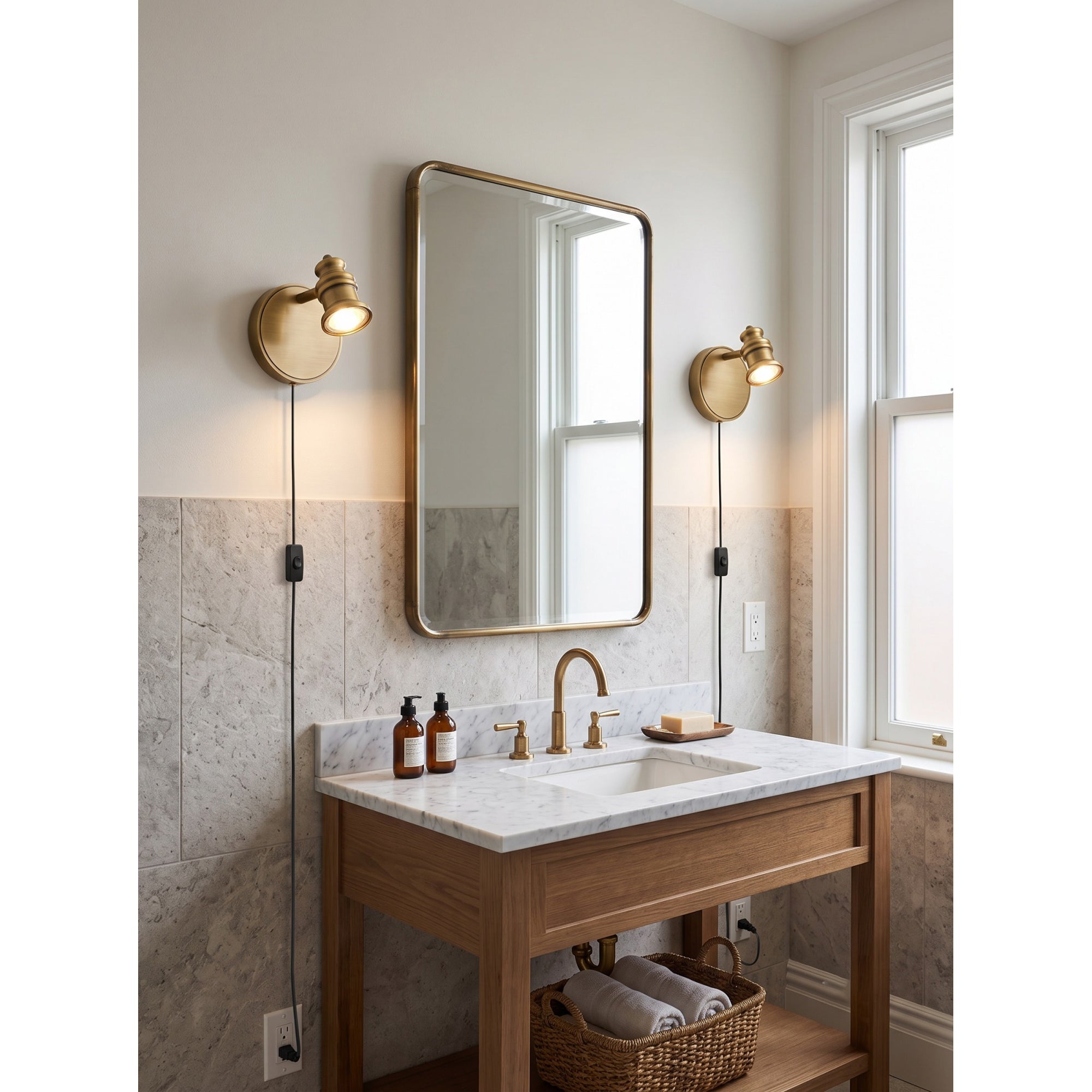 Halophane Brass Plug-in Wall Sconce