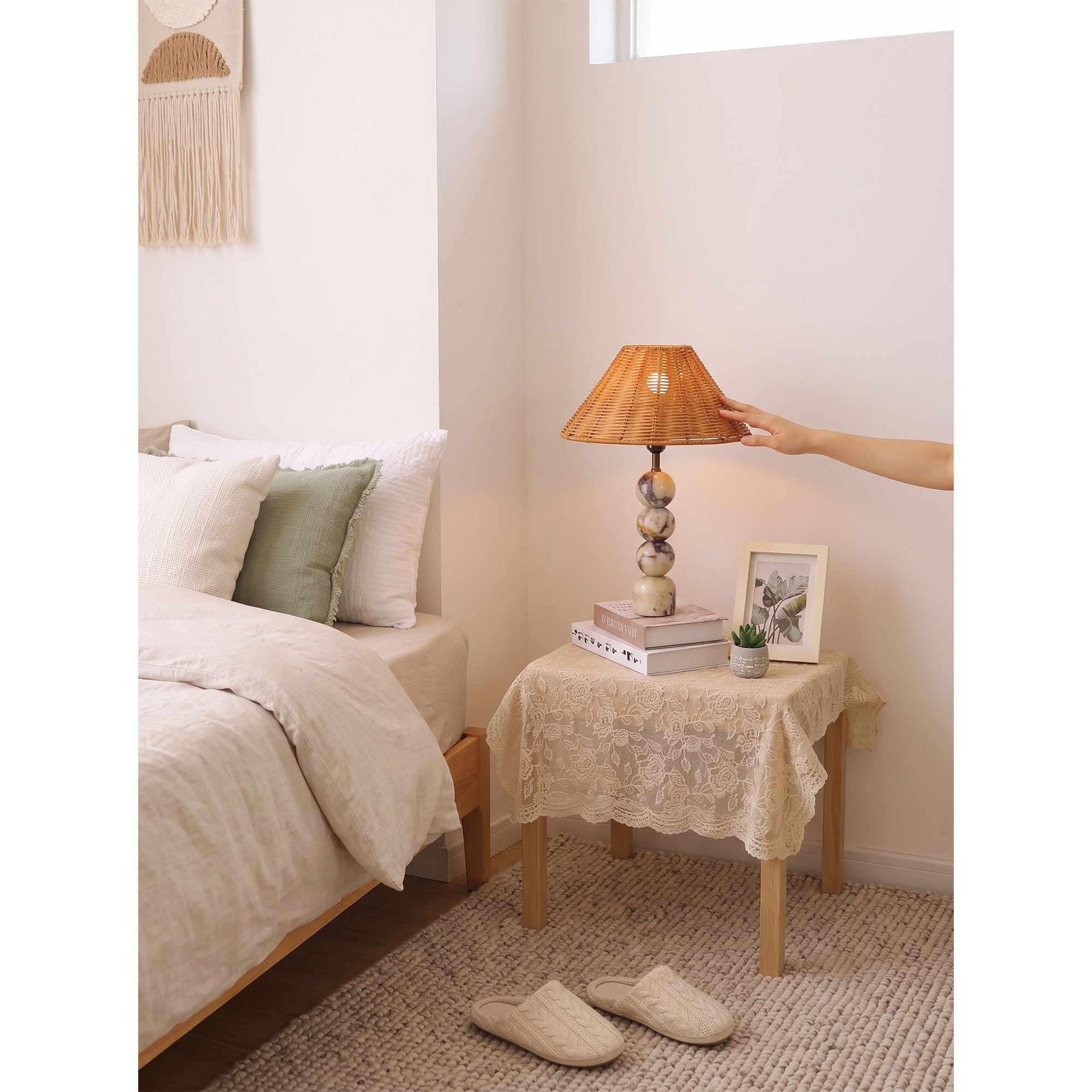 Rattan Marble Table Lamp