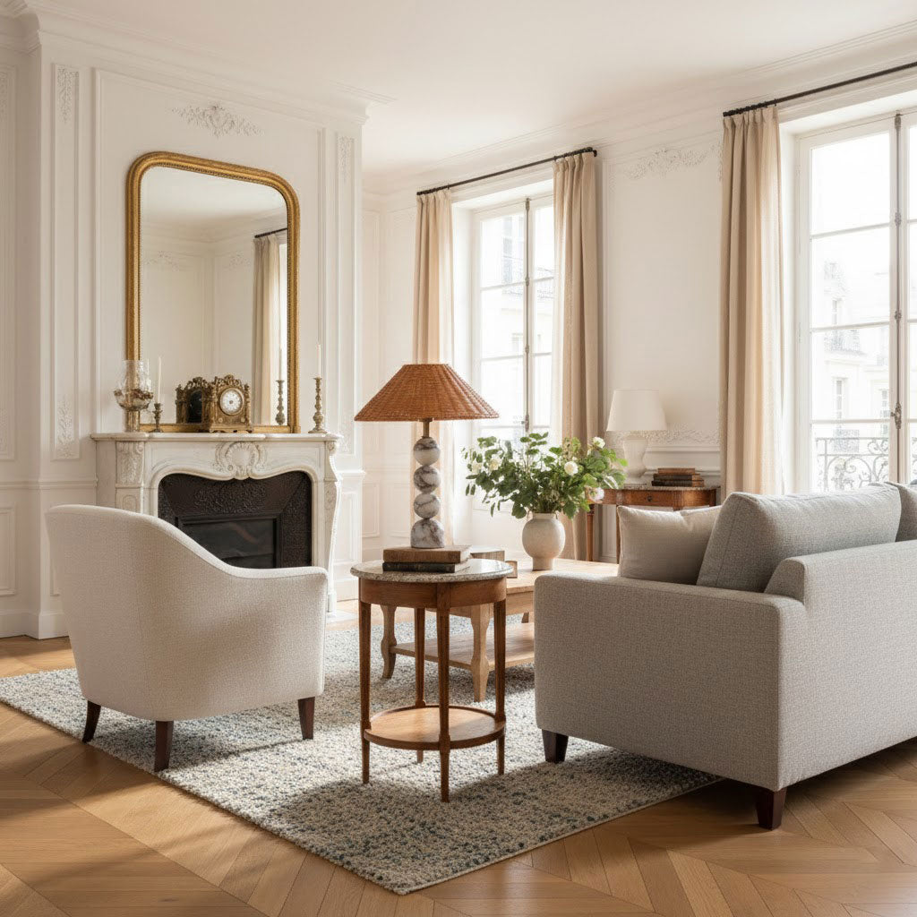 Rattan Marble Table Lamp