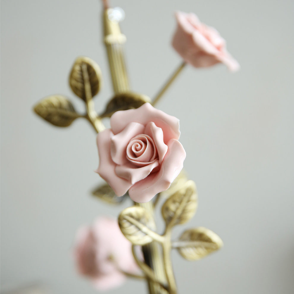 Rosalie floral pendant — porcelain blooms and crystal drops