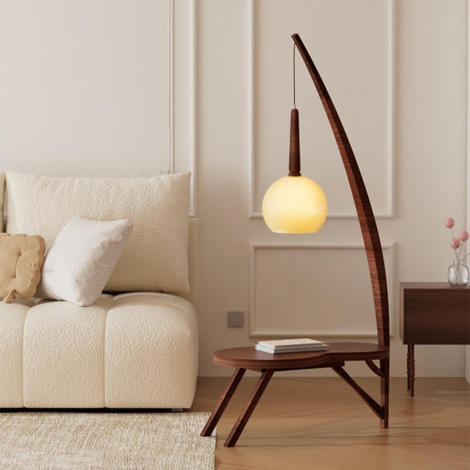 Solid Wood Coffee Table Storage Floor Lamp