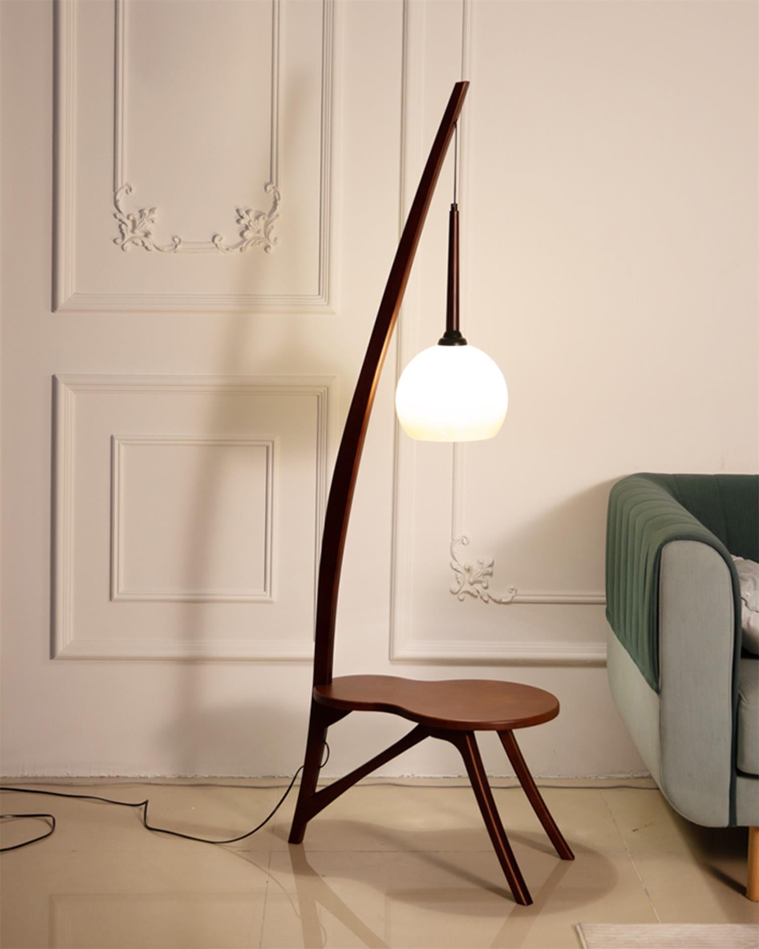 Solid Wood Coffee Table Storage Floor Lamp