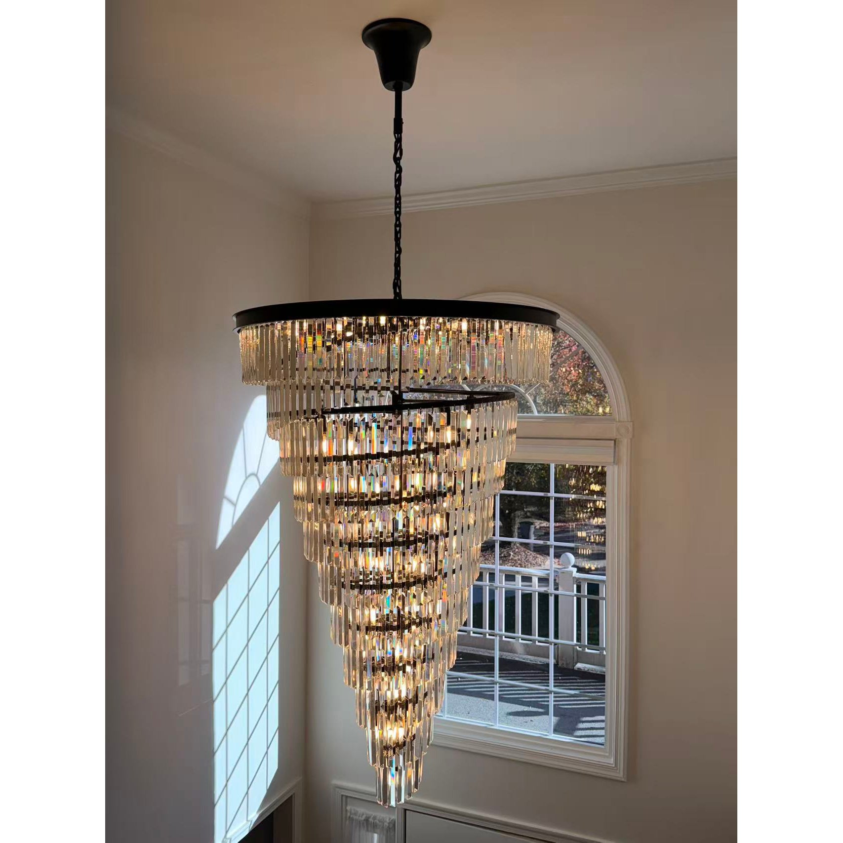Spiral Tiered Layered Crystal Chandelier
