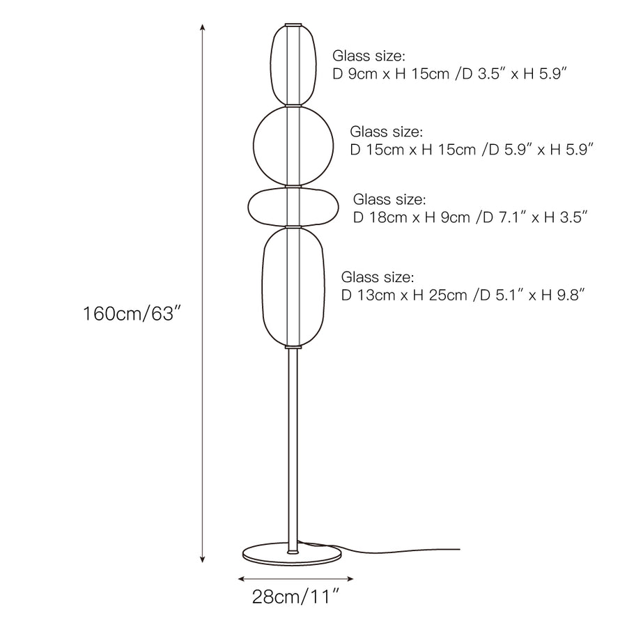 Stacked Glass Pebble Floor Lamp – detail 4 — Dimension drawings 2