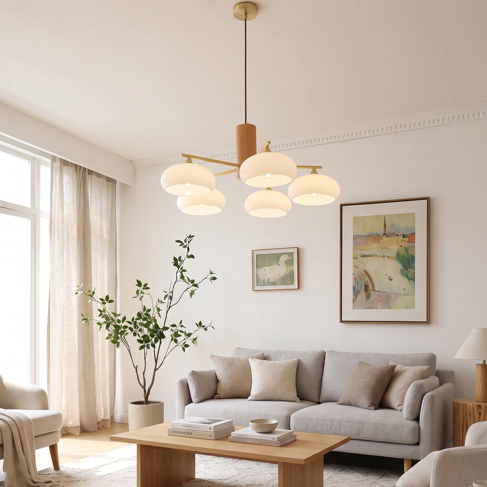 Elliptischer Persimmon-Kronleuchter aus Holz