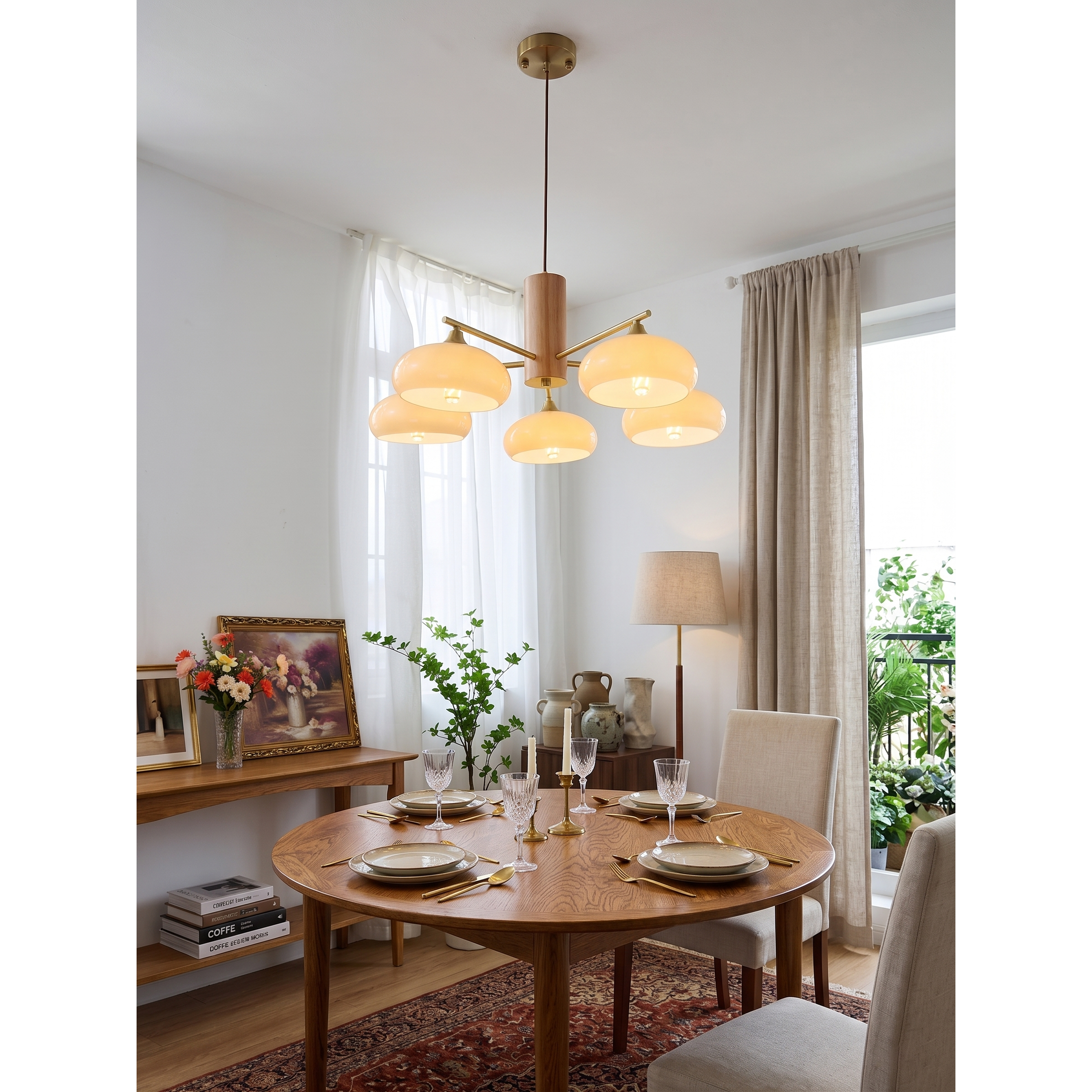 Elliptischer Persimmon-Kronleuchter aus Holz