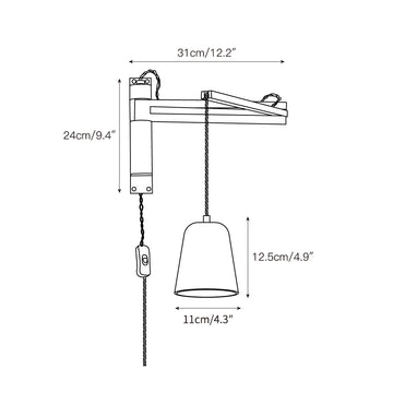Tia Travertine Swing Arm Plug-in Sconce – detail 5 — Dimension drawings 3