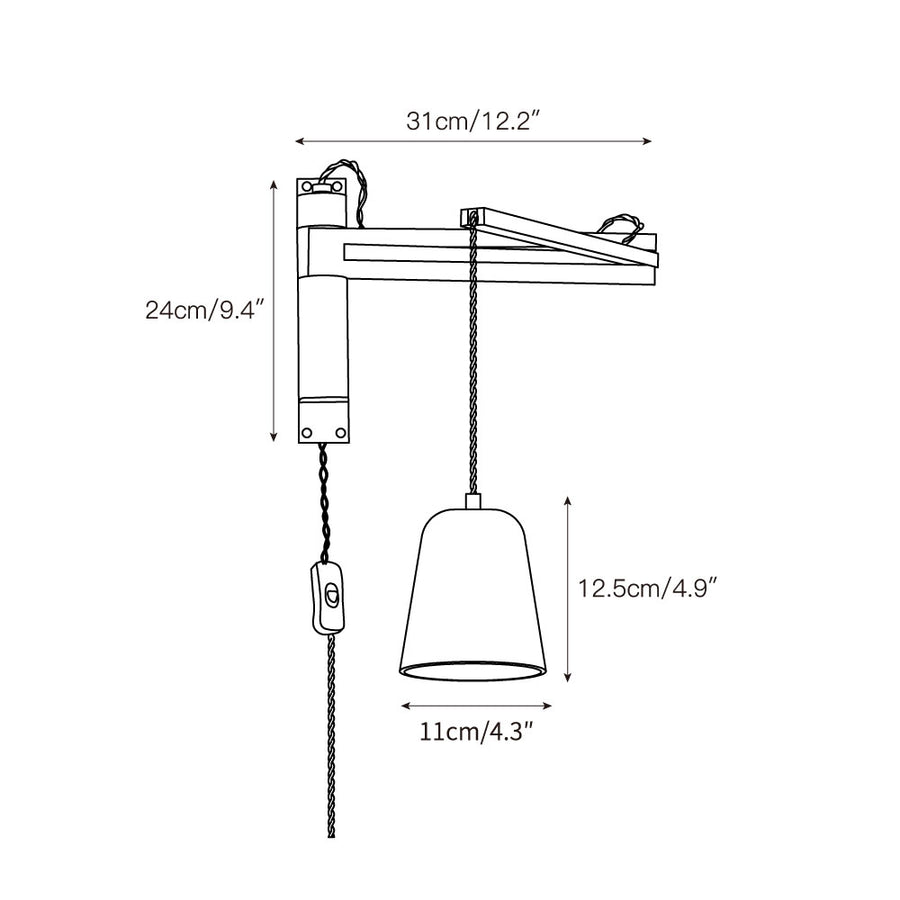 Tia Travertine Swing Arm Plug-in Sconce – detail 5 — Dimension drawings 3
