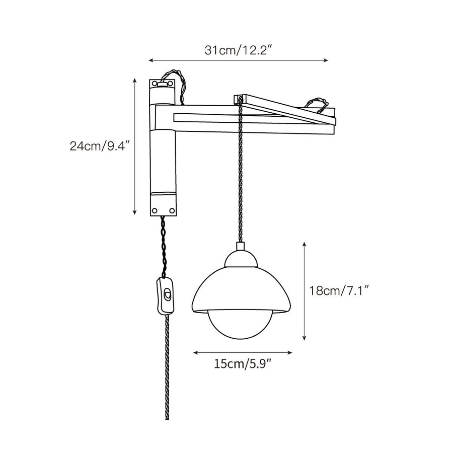 Tia Travertine Swing Arm Plug-in Sconce – detail 3 — Dimension drawings 1