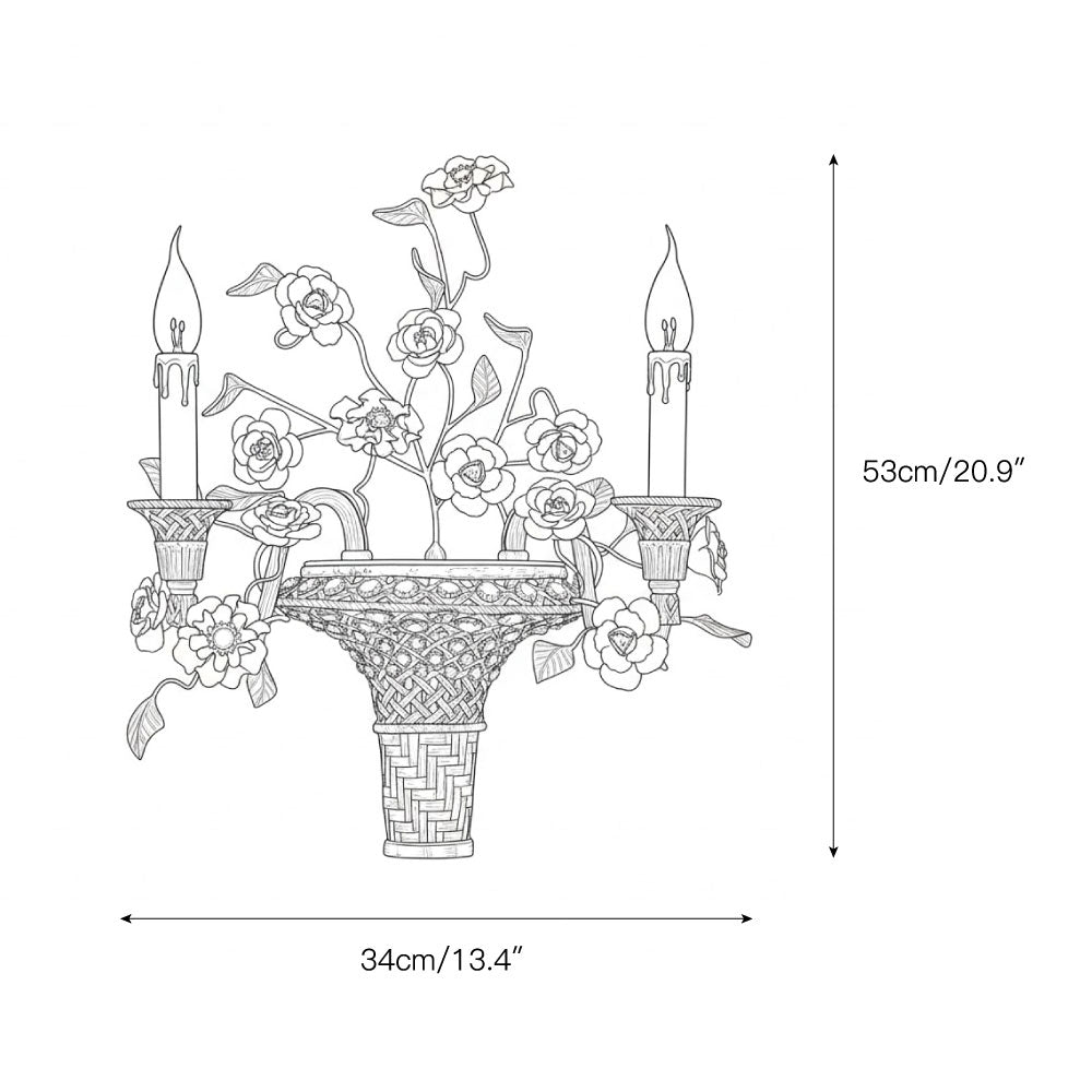 Tole Ceramic Flower Wall Lamp