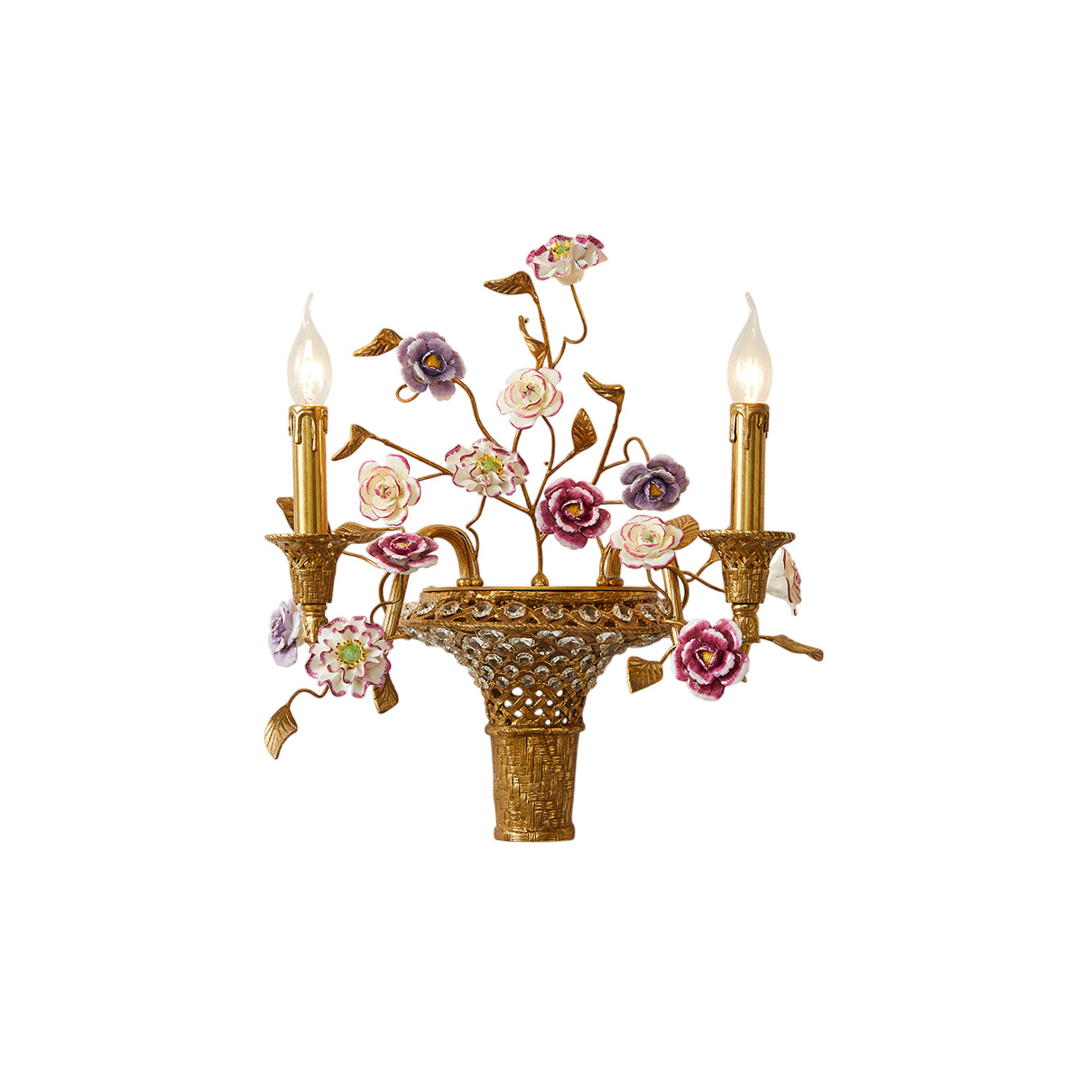 Tole Ceramic Flower Wall Lamp