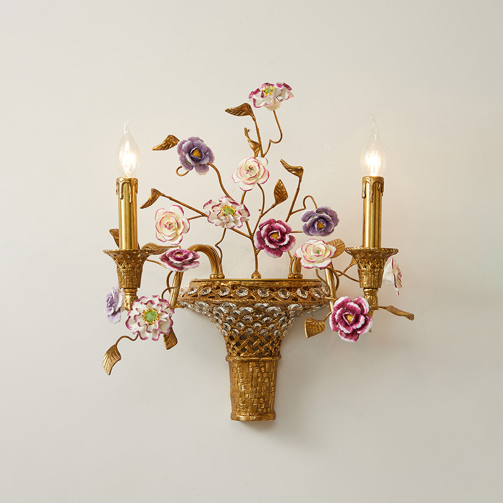Tole Ceramic Flower Wall Lamp
