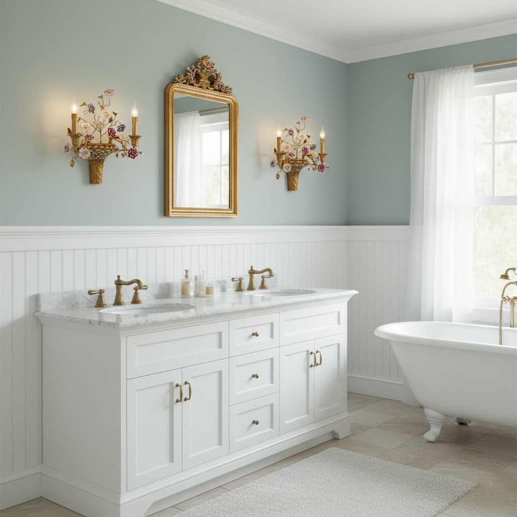 Tole Ceramic Flower Wall Lamp