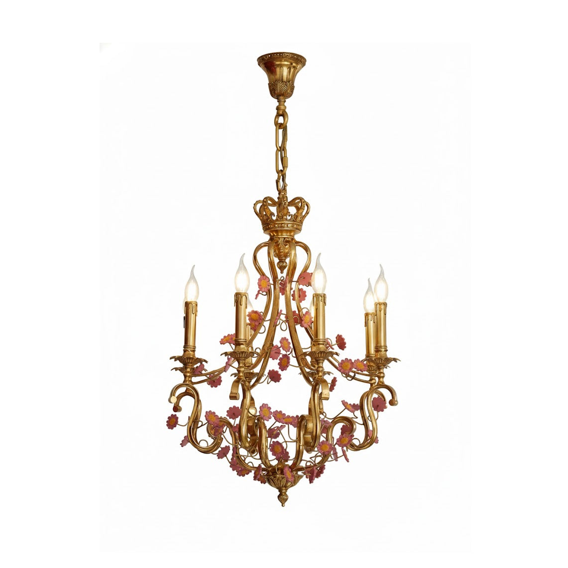 Tole Foliate Decorated Chandelier