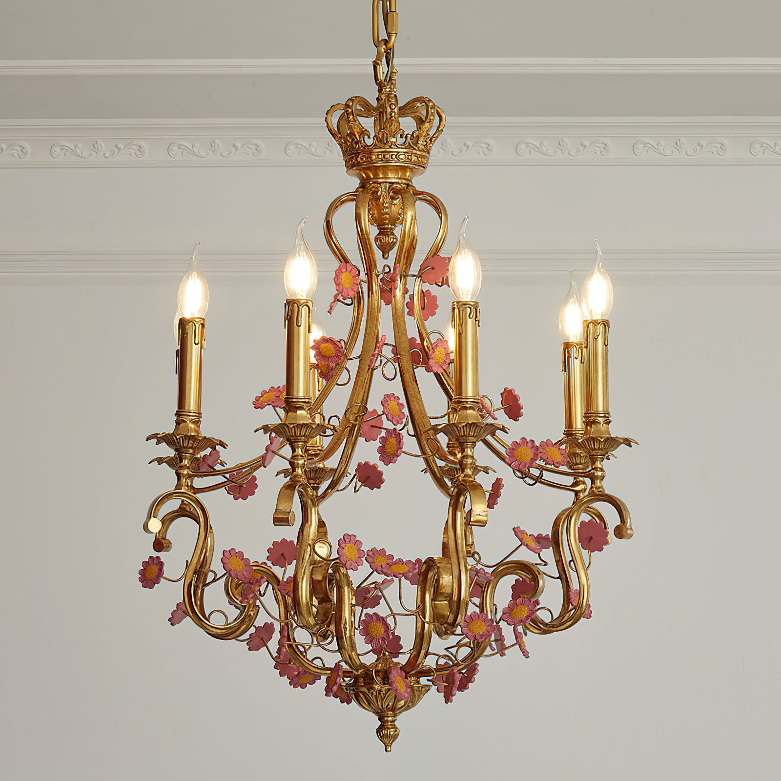 Tole Foliate Decorated Chandelier