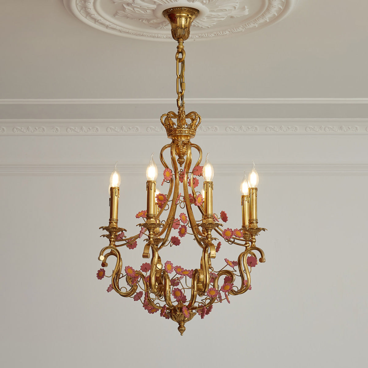 Tole Foliate Decorated Chandelier