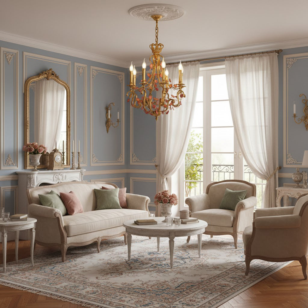 Tole Foliate Decorated Chandelier