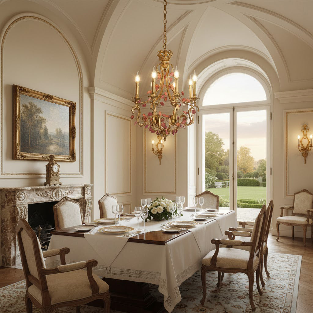 Tole Foliate Decorated Chandelier