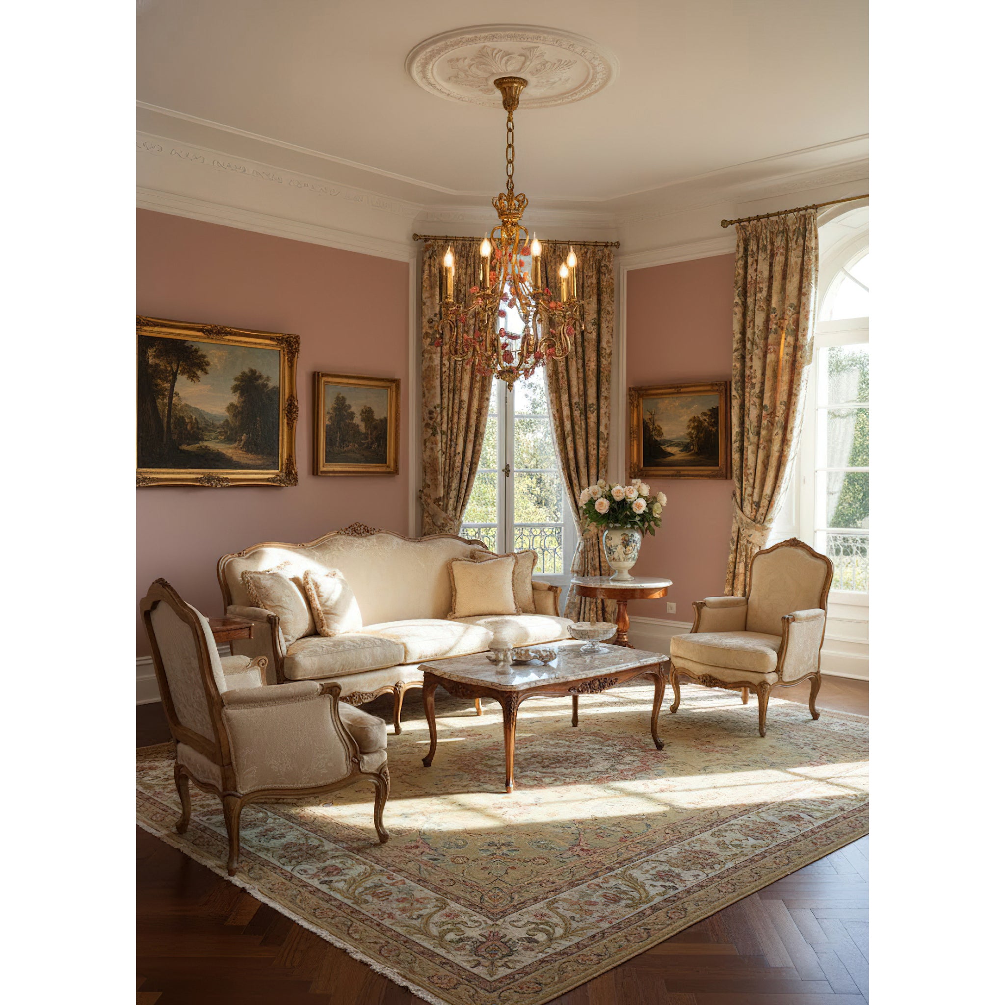 Tole Foliate Decorated Chandelier