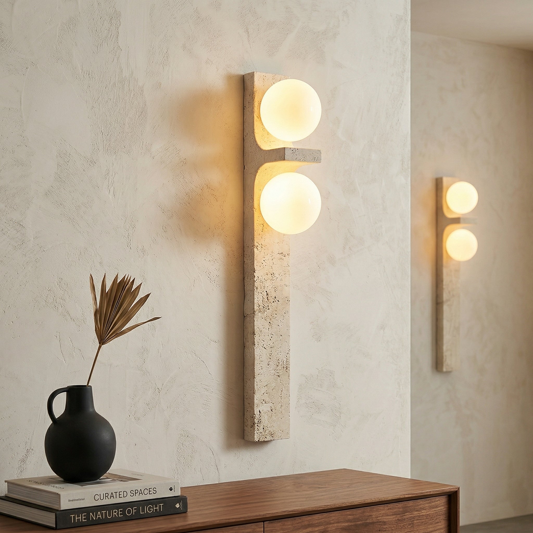 Asymmetrical Travertine Wall Sconce