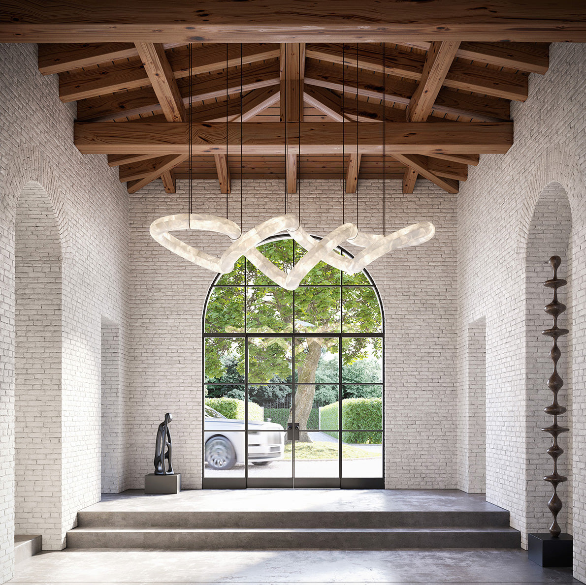 Lustre en albâtre à anneaux torsadés