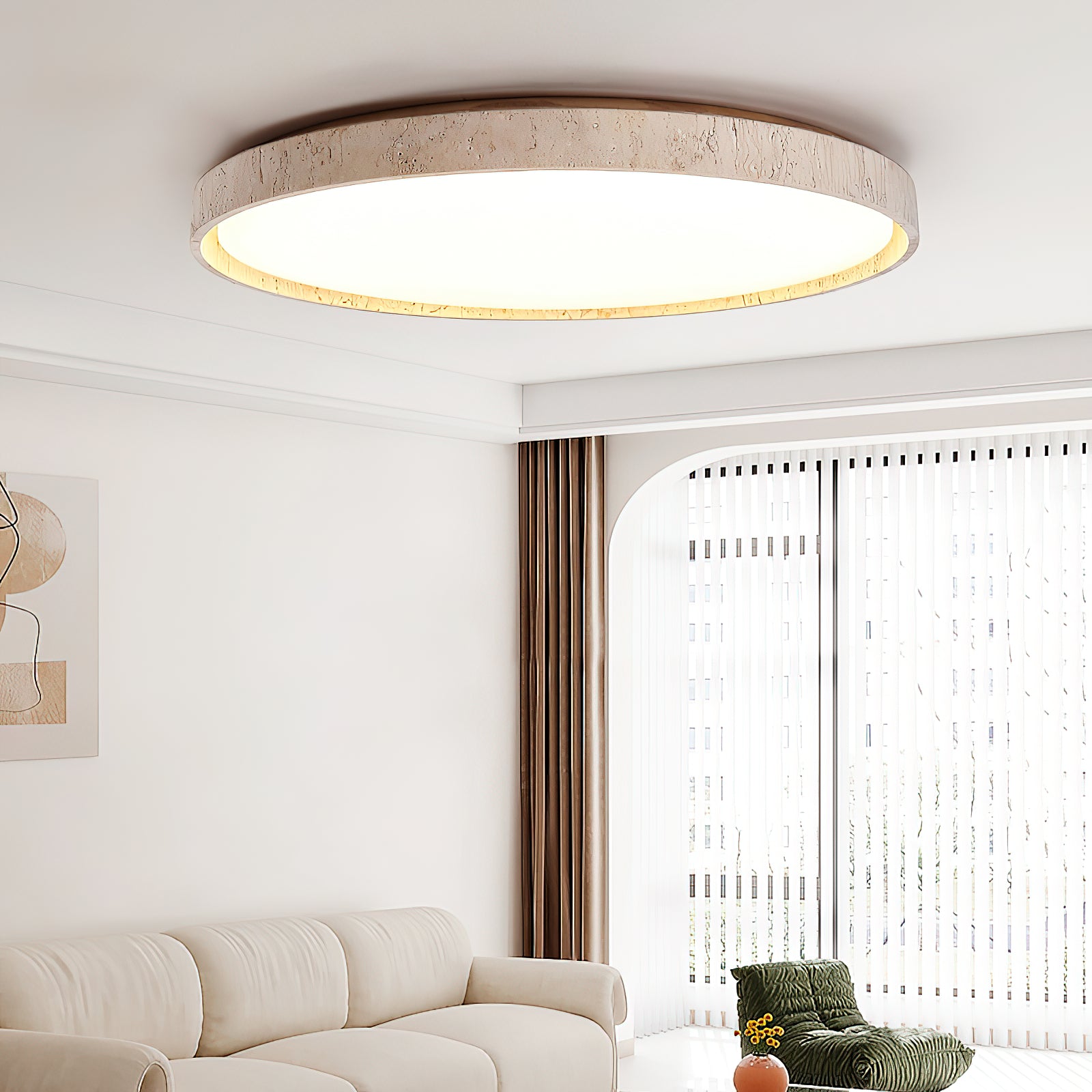 Ultra-thin Round Travertine Ceiling Lamp