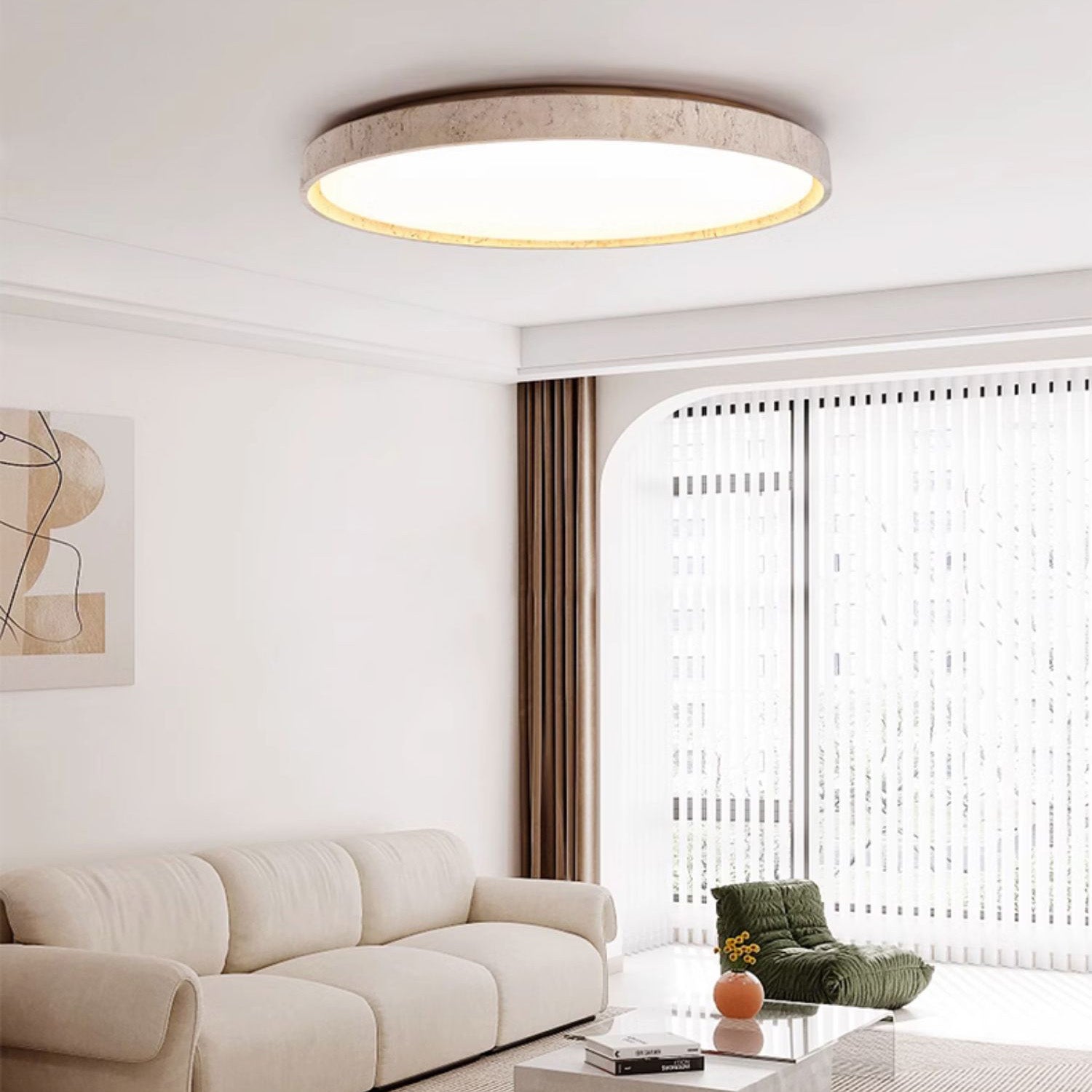 Ultra-thin Round Travertine Ceiling Lamp