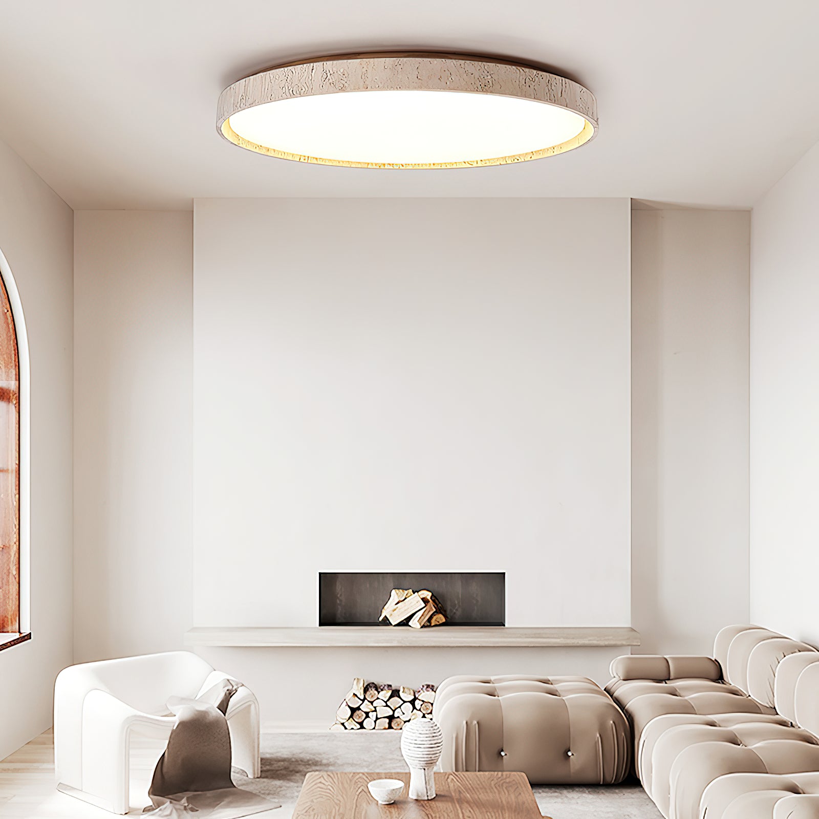 Ultra-thin Round Travertine Ceiling Lamp