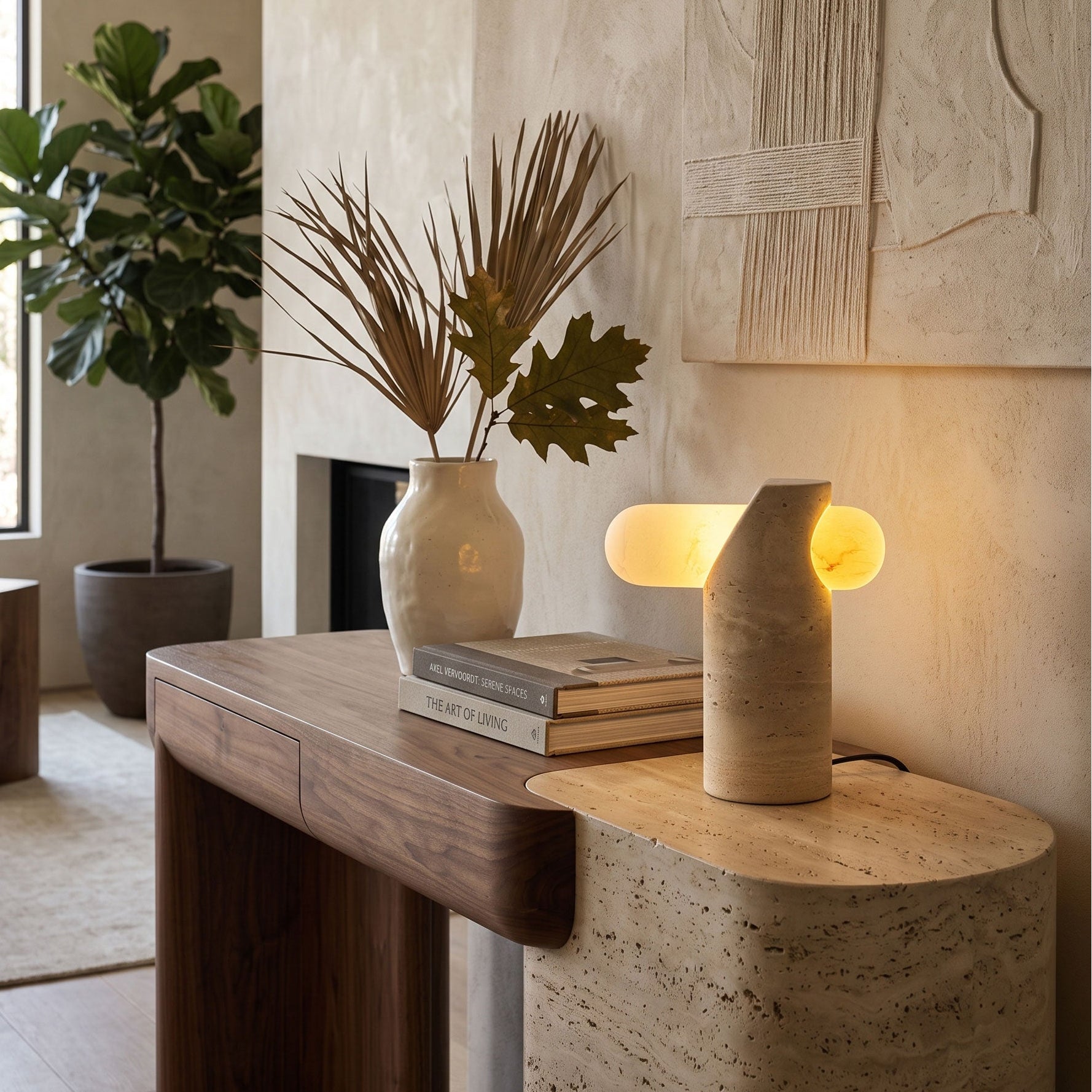 VIA Travertine Table Lamp