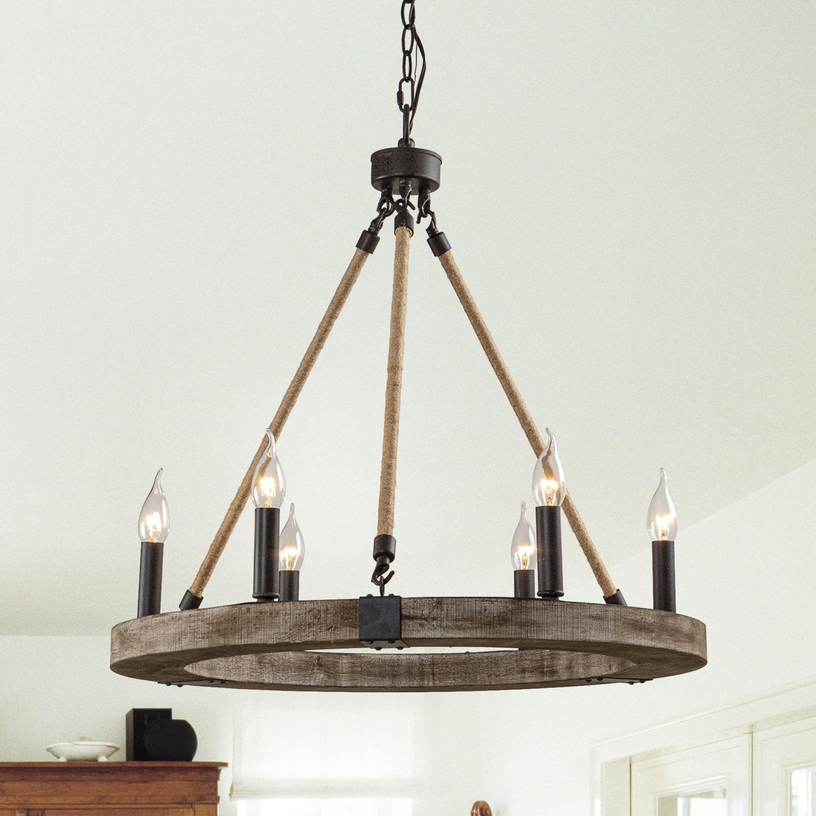 Venezia Wood Wheel Chandelier