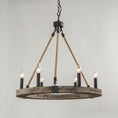 Load image into Gallery viewer, Venezia Wood Wheel Chandelier
