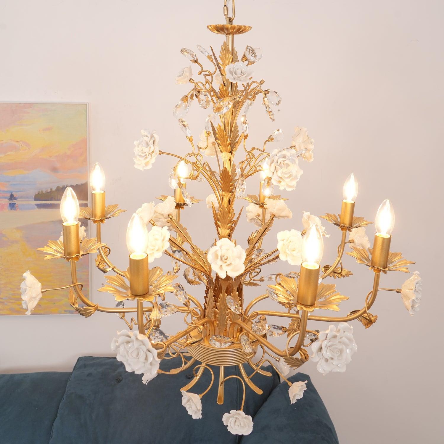 Lustre en cristal rose blanc 