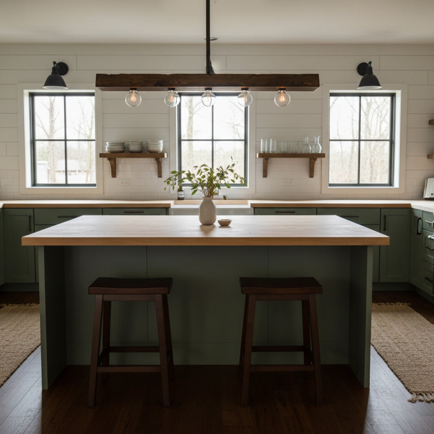 Wood-beam Island Chandelier