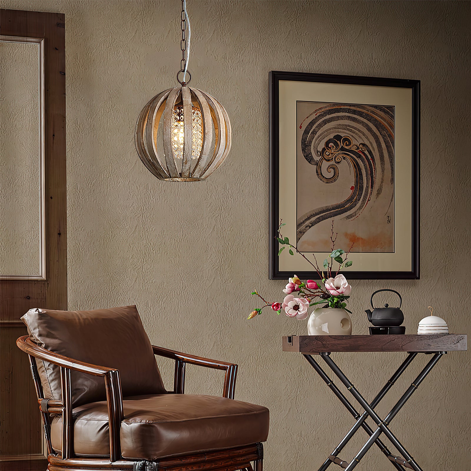 Wooden Globe Pendant Lamp