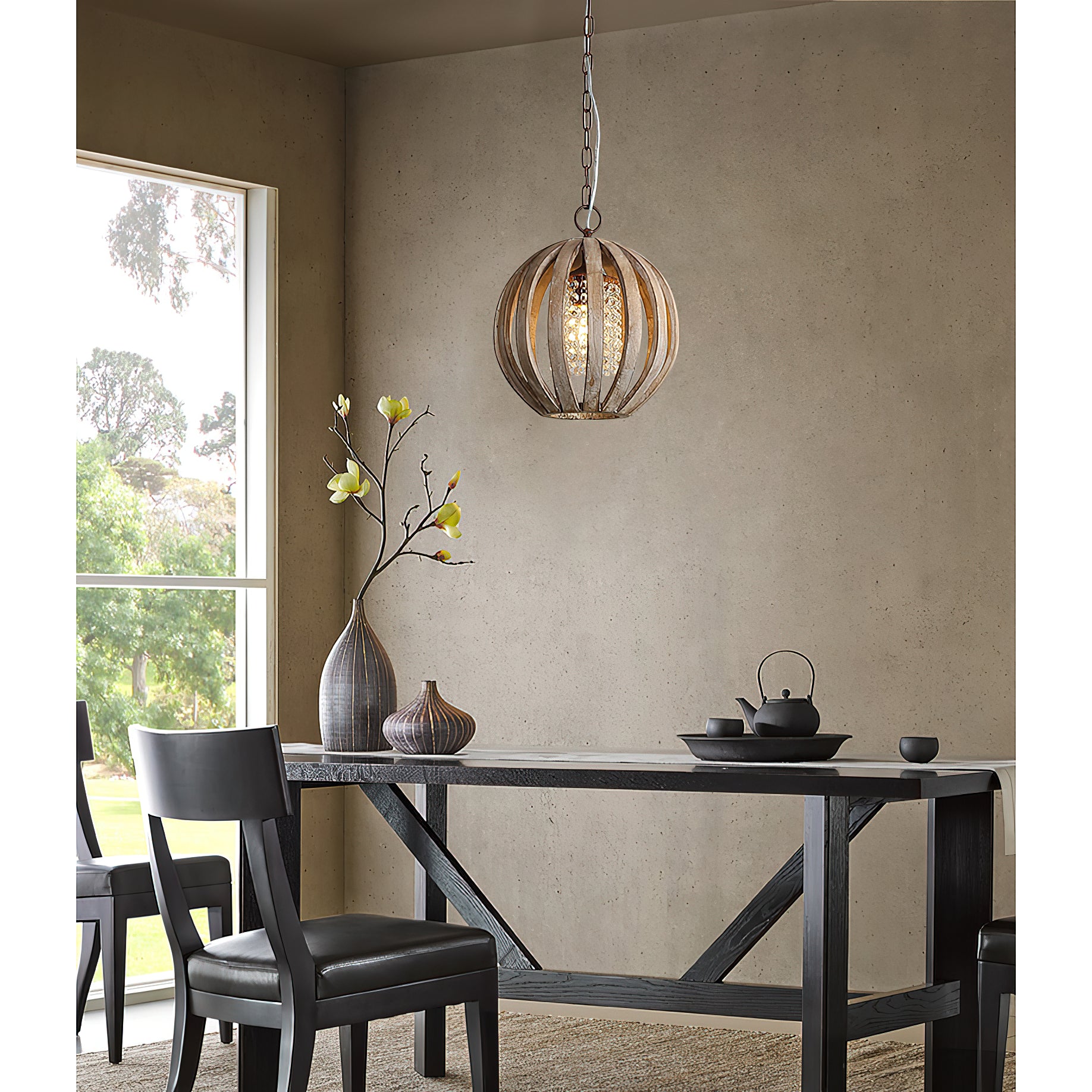 Wooden Globe Pendant Lamp