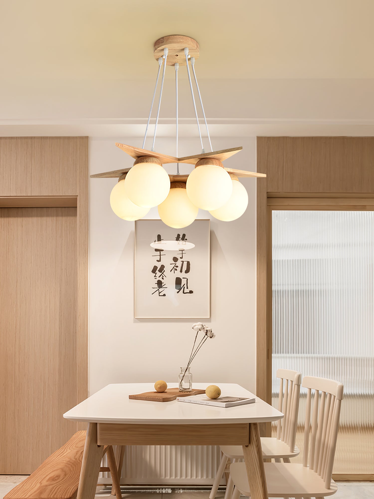 Wooden Star With Glass Chandelier