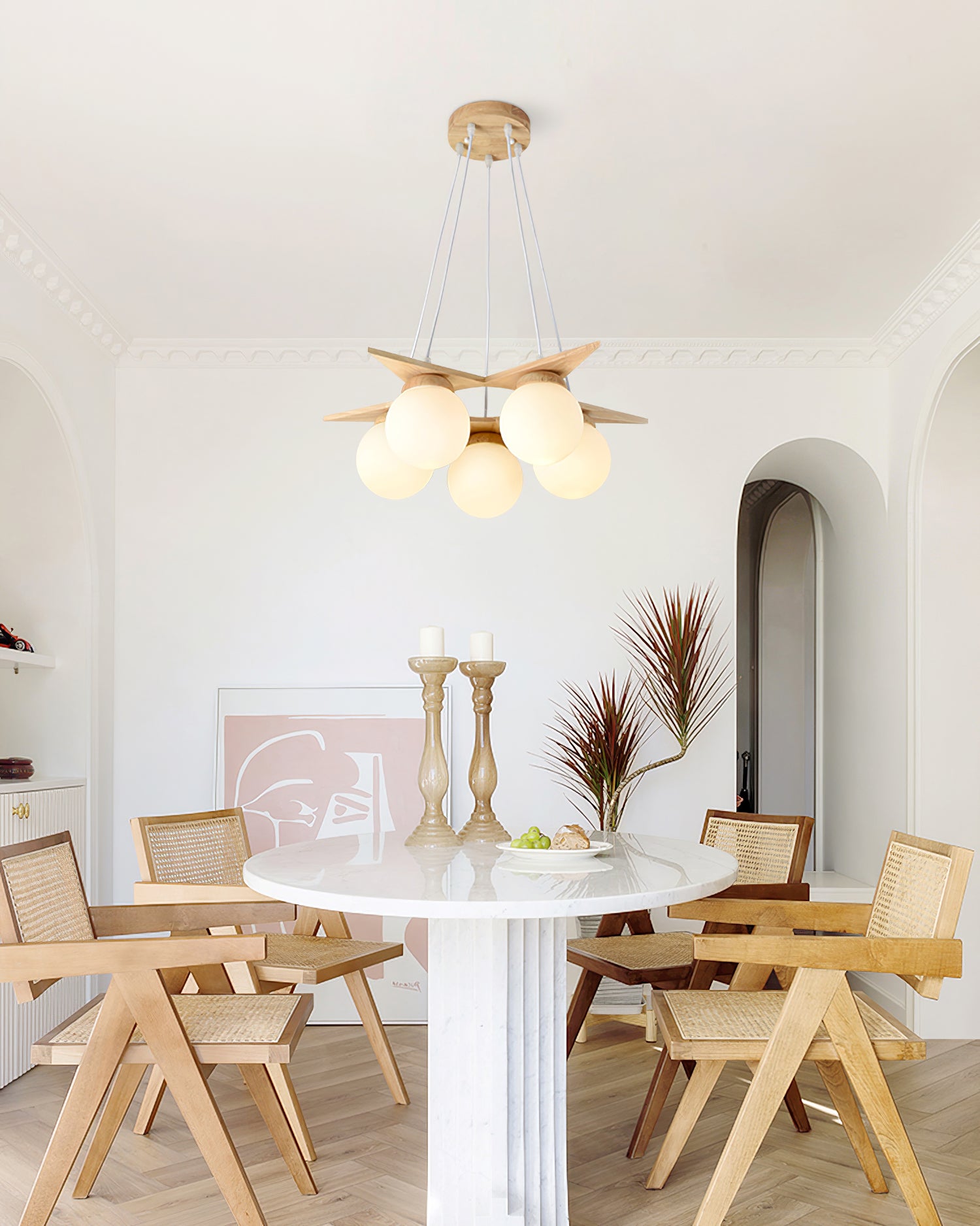 Wooden Star With Glass Chandelier