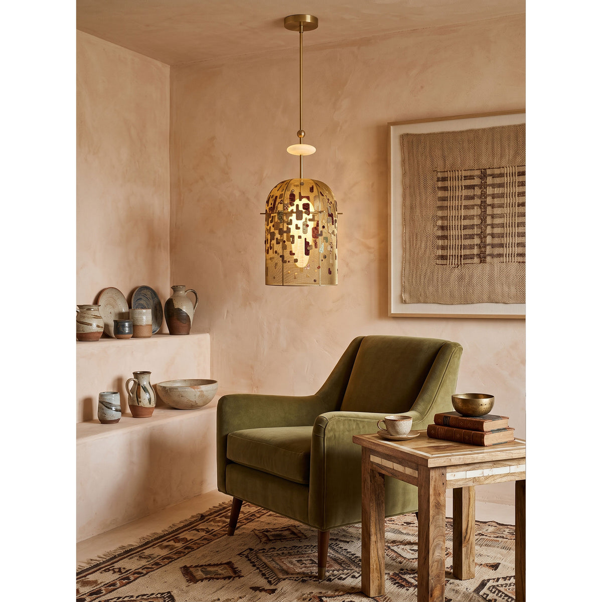Alabaster Embroidered Pendant Lamp