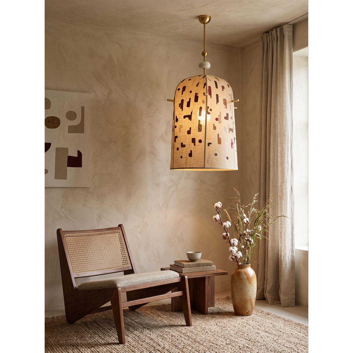 Alabaster Embroidered Pendant Lamp