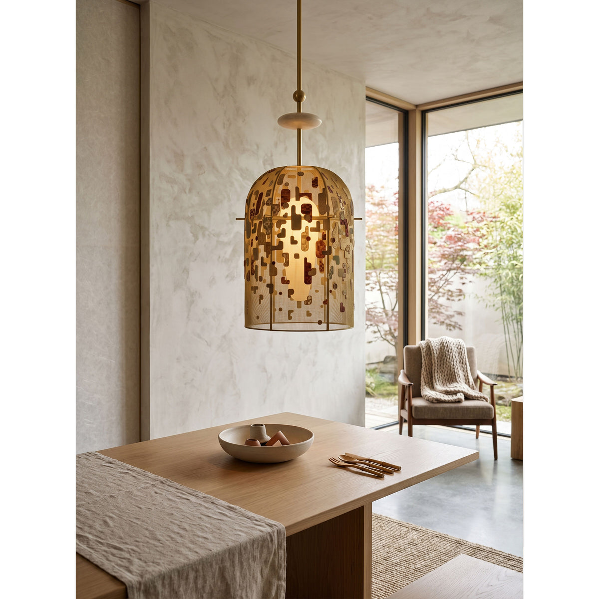 Alabaster Embroidered Pendant Lamp