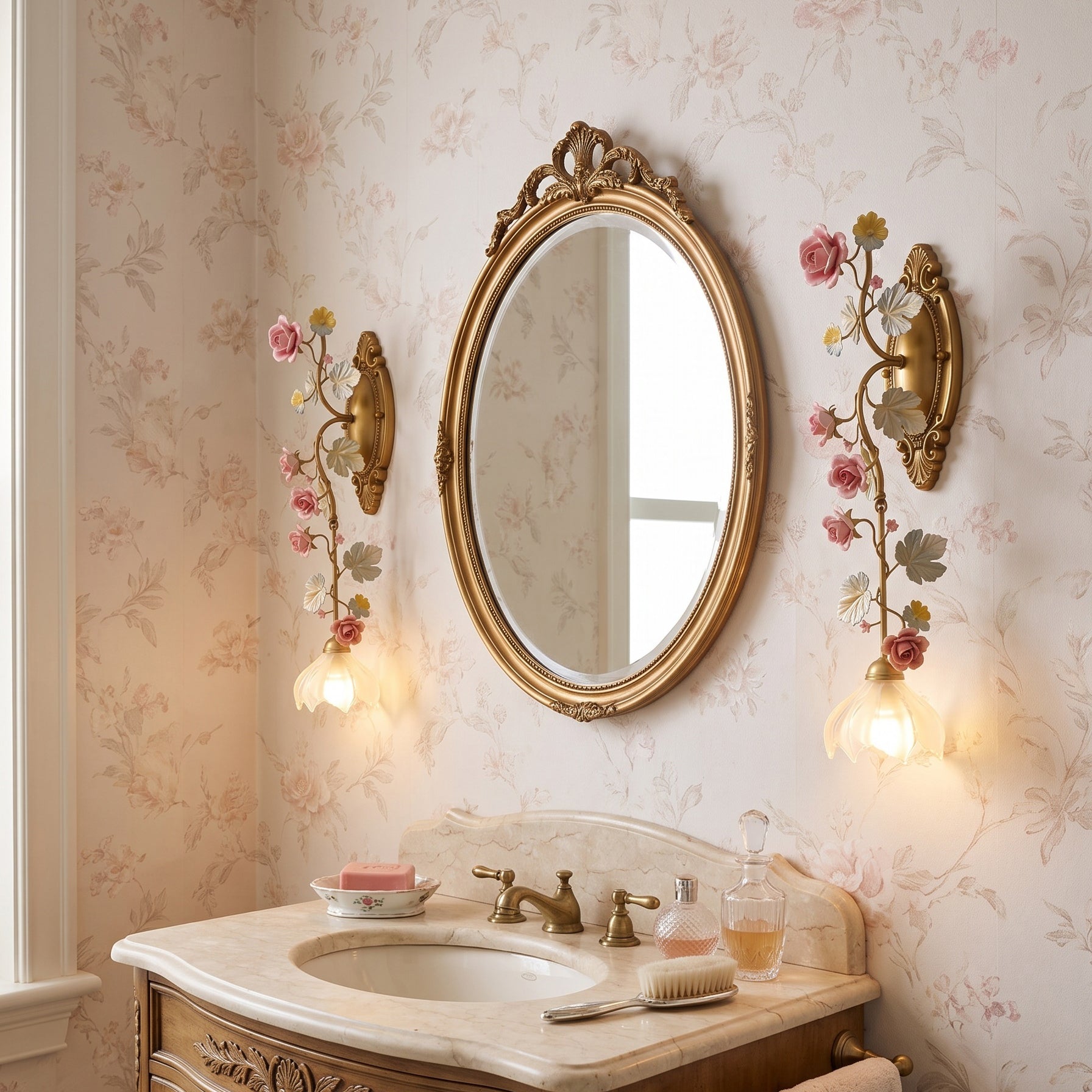 Porcelain Rose Vine Wall Sconce