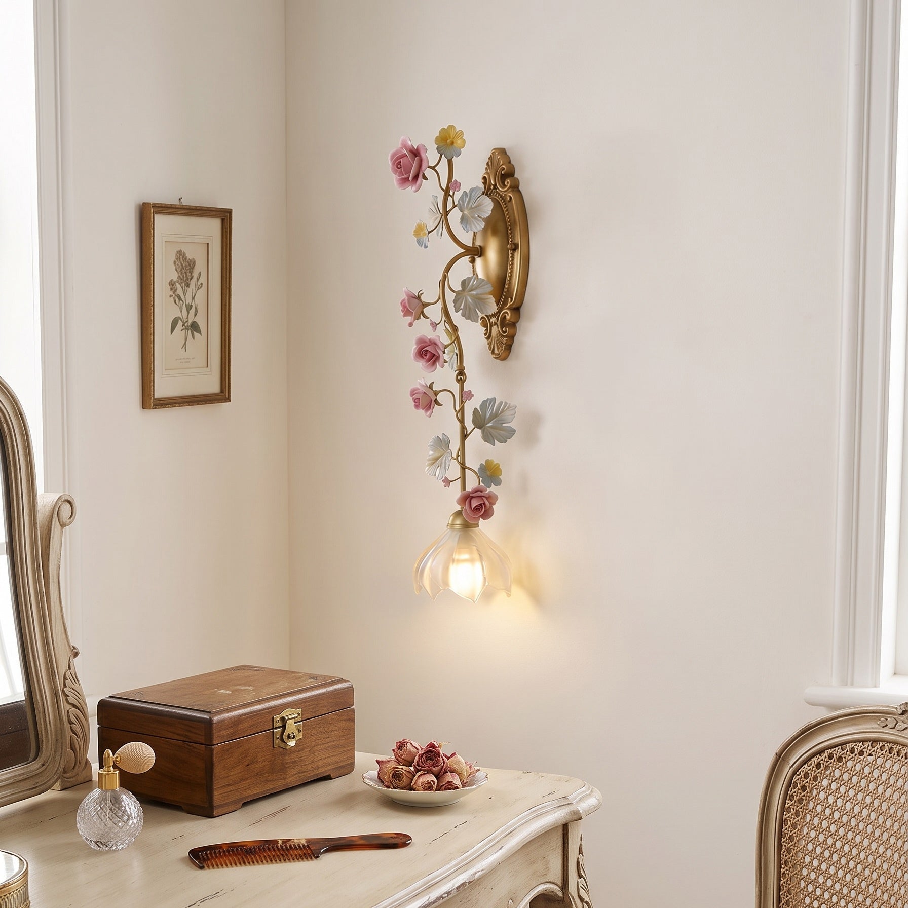 Porcelain Rose Vine Wall Sconce