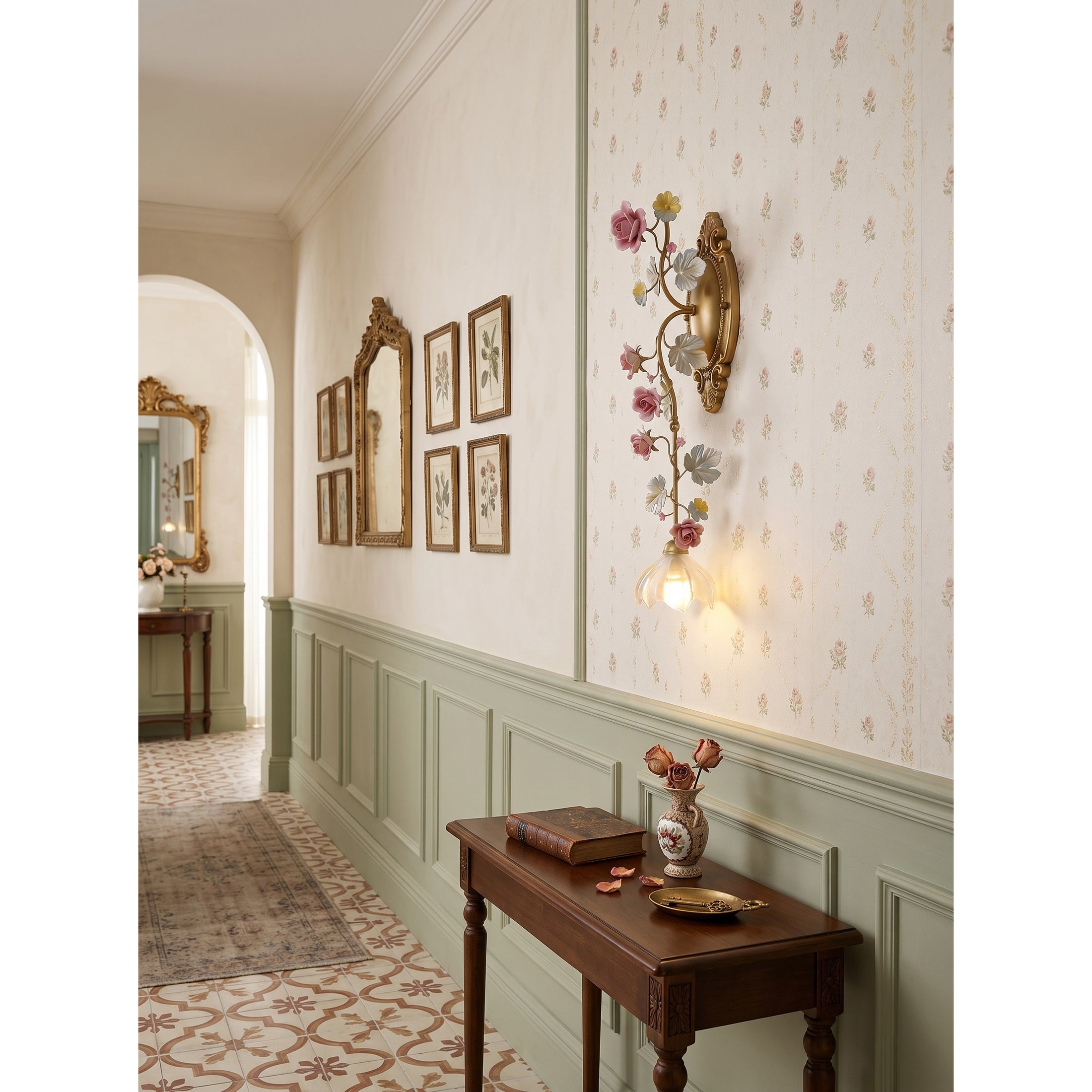 Porcelain Rose Vine Wall Sconce