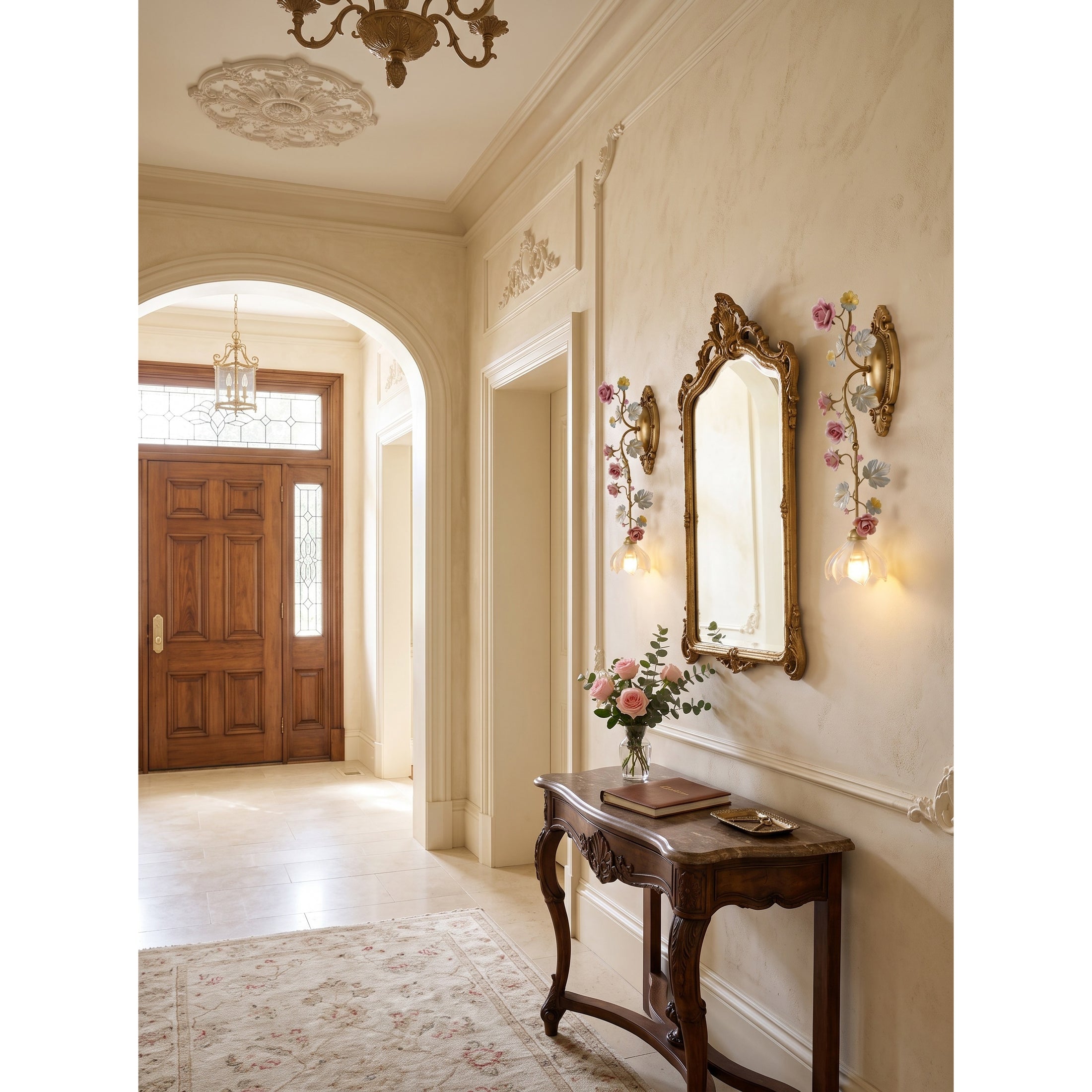 Porcelain Rose Vine Wall Sconce