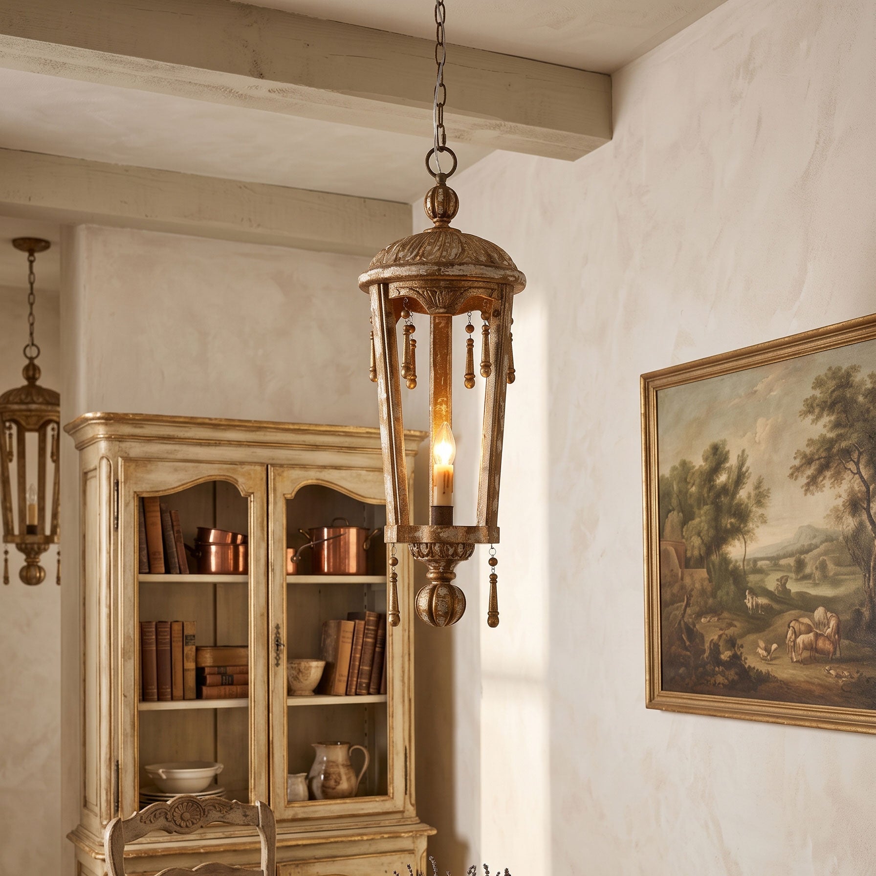 French Woodcarving Lantern Pendant Lamp