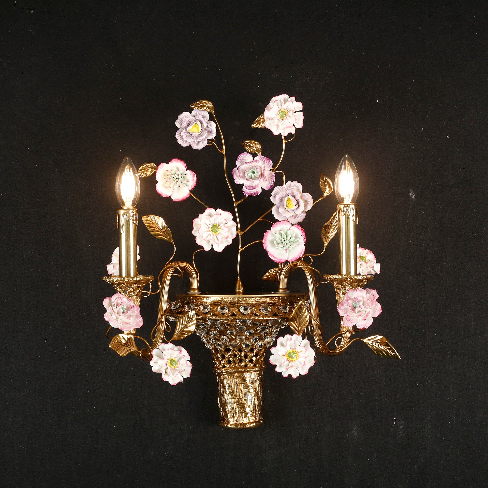 Tole Ceramic Flower Wall Lamp